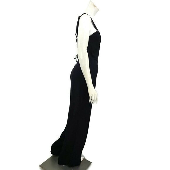 New Flynn Skye Black Ariel Jumper Womens M Lace Up Back Jumpsuit Deep V Rayon - Picture 4 of 9